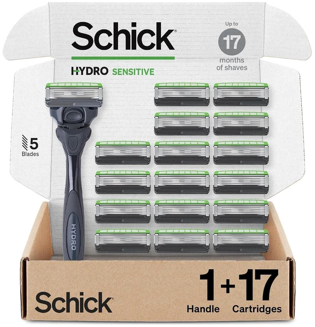 Main image of Schick Hydro Sensitive 5-Blade Razors for Men, 1 Handle & 17 Refills