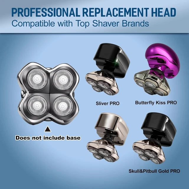 Alt view image 3 of 7 - 2 Pack Pro 4 Replacement Blades Compatible with Skull & Pitbulls Shaver Head Gold PRO, Silver PRO, Platinum PRO, Butterfly Kiss PRO | Floating 4 Heads Electric Razor Refills + 1 Cleaning Brush