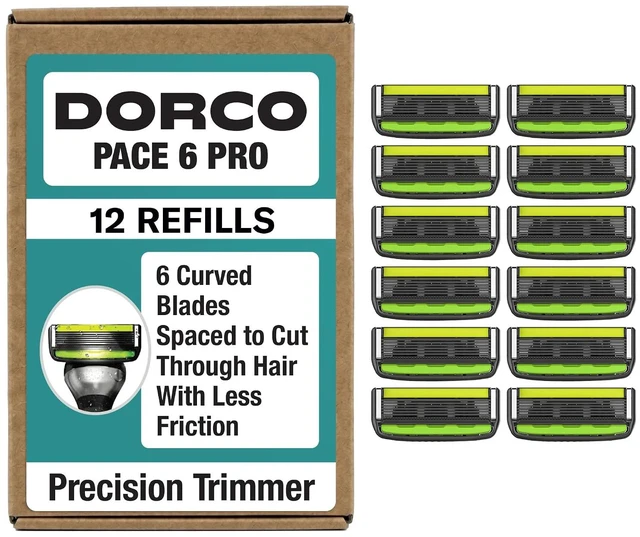 Main image of DORCO Pace 6 Pro Razor Blade Refills - Six Blade Cartridges with Trimmer, Vitamin E & Aloe Vera Strip - 12 Count, Fits Pace Pro Handles Only (No Handle Included)