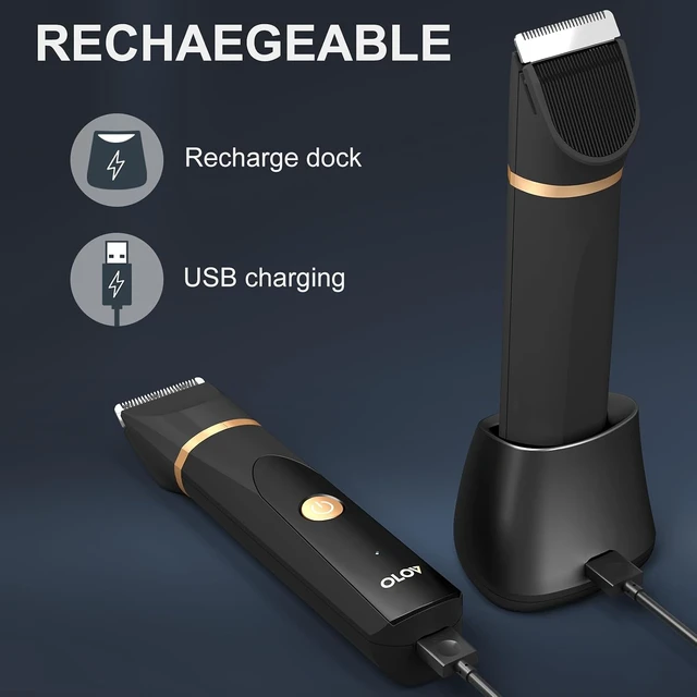 Alt view image 6 of 7 - OLOV Electric Body Hair Trimmer - Groin Trimmer for Men - Bikini Trimmer Women - Wet/Dry Shaver Groomer, Replaceable Ceramic Blade Heads, USB Recharge Dock, Waterproof Hygiene Razor,Black