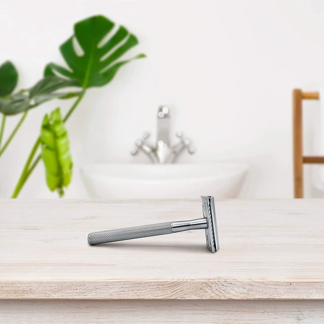 Alt view image 2 of 6 - Bambaw Double Edge Safety Razor for Men & Women, Metal Razor with 5 Double Edge Safety Razor Blades, Eco-Friendly Razor Silver