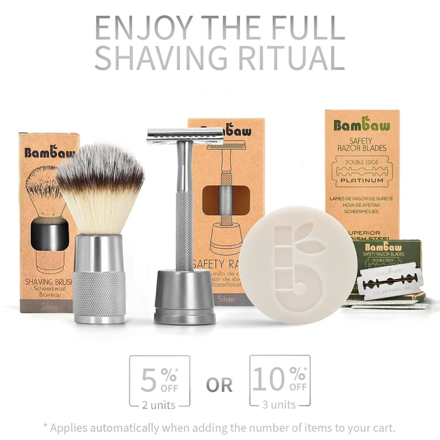 Alt view image 5 of 6 - Bambaw Double Edge Safety Razor for Men & Women, Metal Razor with 5 Double Edge Safety Razor Blades, Eco-Friendly Razor Silver