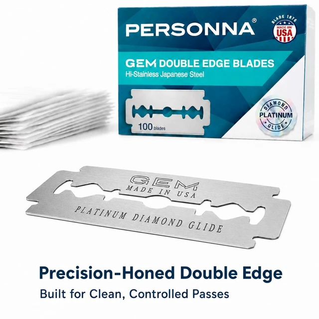 Alt view image 2 of 6 - Personna GEM Platinum Diamond Glide Double Edge Razor Blades, 100 Count, Surgical-Grade Stainless Steel Safety Razor Blades for Smooth Wet Shaving