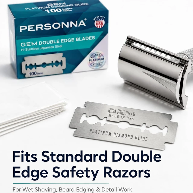 Alt view image 4 of 6 - Personna GEM Platinum Diamond Glide Double Edge Razor Blades, 100 Count, Surgical-Grade Stainless Steel Safety Razor Blades for Smooth Wet Shaving
