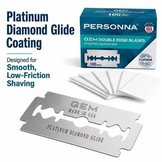 Alt view image 3 of 6 - Personna GEM Platinum Diamond Glide Double Edge Razor Blades, 100 Count, Surgical-Grade Stainless Steel Safety Razor Blades for Smooth Wet Shaving