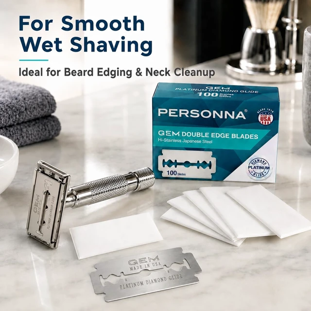 Alt view image 5 of 6 - Personna GEM Platinum Diamond Glide Double Edge Razor Blades, 100 Count, Surgical-Grade Stainless Steel Safety Razor Blades for Smooth Wet Shaving