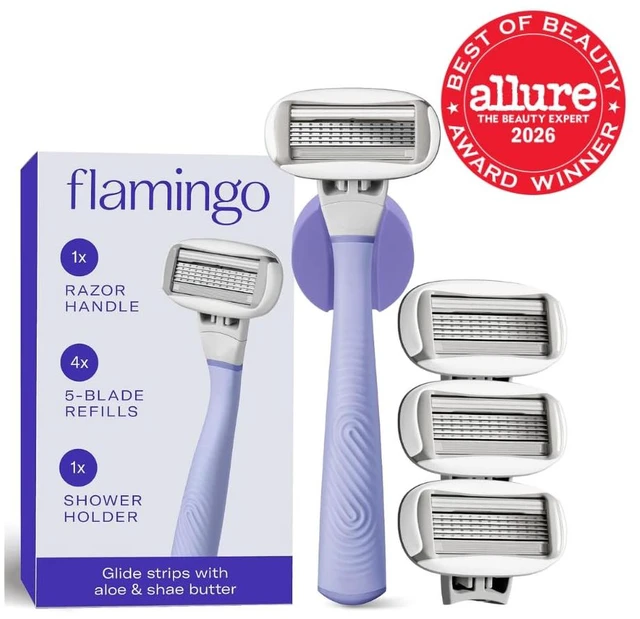 Alt view image 2 of 7 - Flamingo Shaving Razor Set for Women - Original Razor Handle, 4 Refills