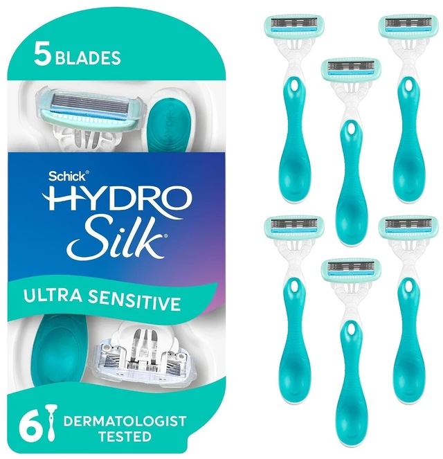 Main image of Schick Hydro Silk Sensitive 5-Blade Disposable Razors for Women, 6 ct