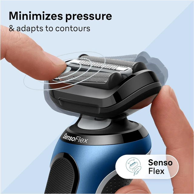 Alt view image 3 of 7 - Braun Electric Shaver for Men, Series 6 6120s, Wet & Dry Shave, Turbo & Gentle Shaving Modes, with Precision Trimmer & Pouch, Blue