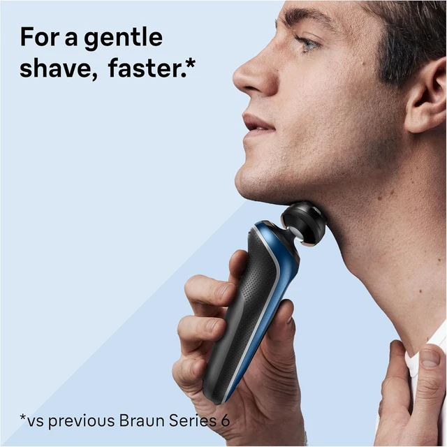 Alt view image 2 of 7 - Braun Electric Shaver for Men, Series 6 6120s, Wet & Dry Shave, Turbo & Gentle Shaving Modes, with Precision Trimmer & Pouch, Blue