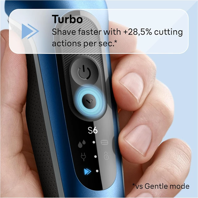 Alt view image 4 of 7 - Braun Electric Shaver for Men, Series 6 6120s, Wet & Dry Shave, Turbo & Gentle Shaving Modes, with Precision Trimmer & Pouch, Blue