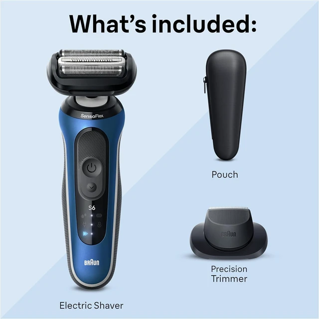 Alt view image 6 of 7 - Braun Electric Shaver for Men, Series 6 6120s, Wet & Dry Shave, Turbo & Gentle Shaving Modes, with Precision Trimmer & Pouch, Blue