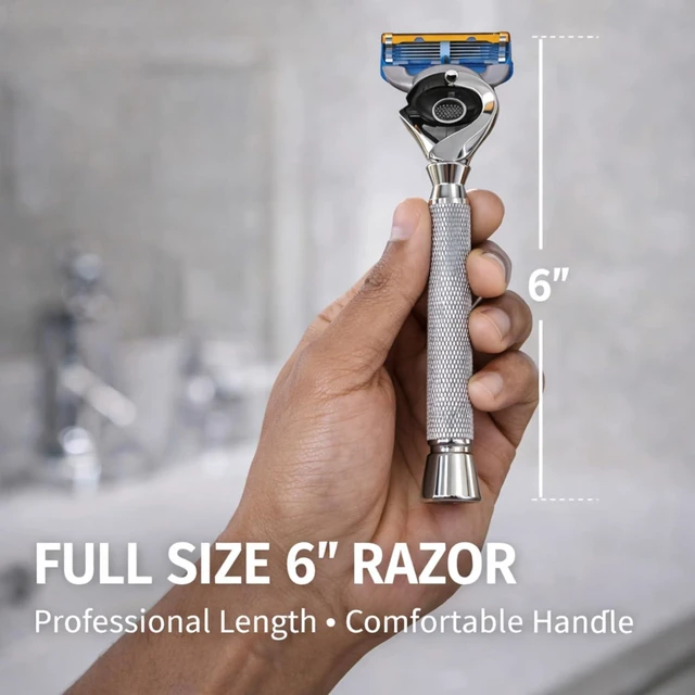 Alt view image 7 of 7 - Flex Ball Handle Shaving Razor All Chrome Long Handle Razor with Flex Pivot Technology & Diamond Knurled Grip for Mens Precision Shaving