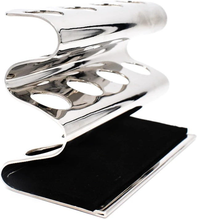 Alt view image 2 of 5 - Parker Double Edge Razor Stand - Solid Brass with Mirror Chrome Finish -Holds 4 Razors - Parker Stand with Padded Base - Excellent Storage for Long Handled Double Edge Safety Razors