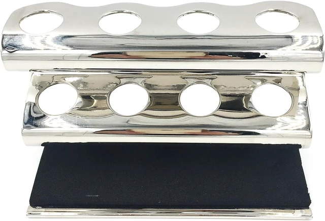 Alt view image 3 of 5 - Parker Double Edge Razor Stand - Solid Brass with Mirror Chrome Finish -Holds 4 Razors - Parker Stand with Padded Base - Excellent Storage for Long Handled Double Edge Safety Razors
