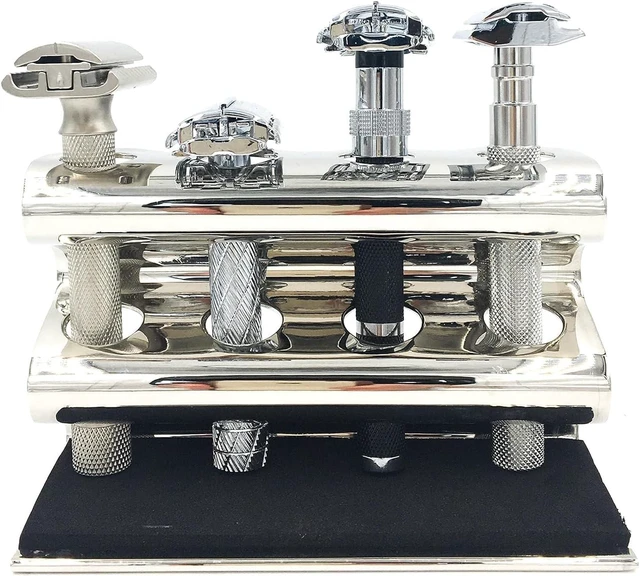 Alt view image 4 of 5 - Parker Double Edge Razor Stand - Solid Brass with Mirror Chrome Finish -Holds 4 Razors - Parker Stand with Padded Base - Excellent Storage for Long Handled Double Edge Safety Razors