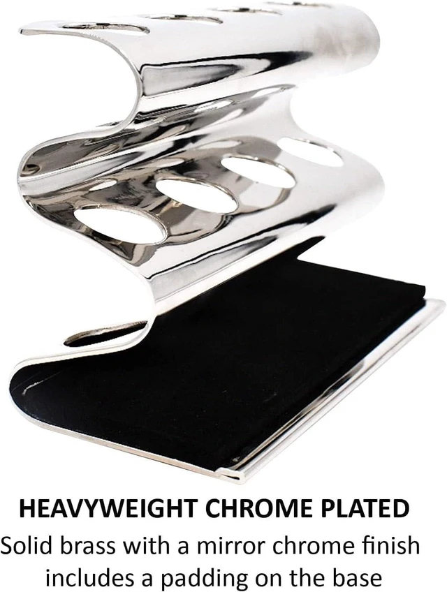 Alt view image 5 of 5 - Parker Double Edge Razor Stand - Solid Brass with Mirror Chrome Finish -Holds 4 Razors - Parker Stand with Padded Base - Excellent Storage for Long Handled Double Edge Safety Razors