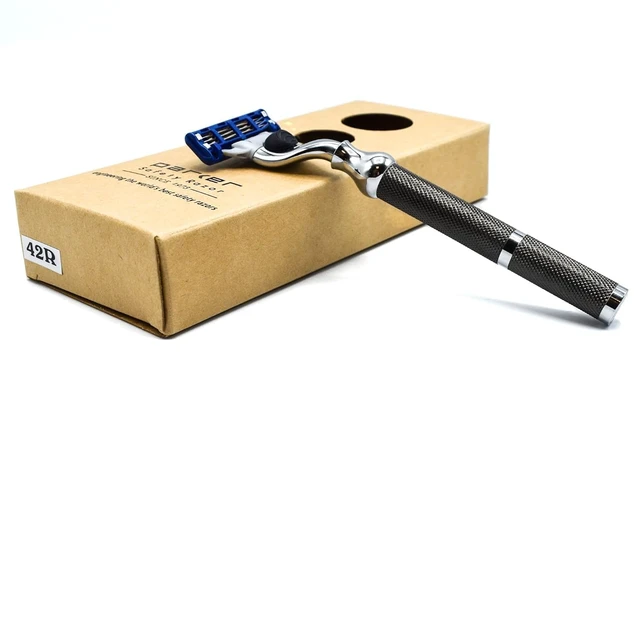 Alt view image 5 of 7 - Parker 42M Mach3 Compatible Razor, Graphite All-Metal Brass Frame