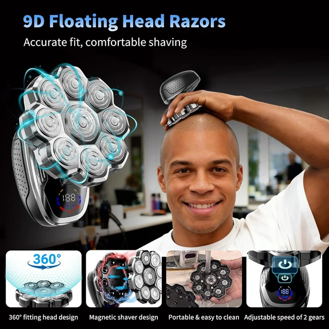 Alt view image 2 of 7 - Electric Razor for Men,Head Shavers for Bald Men,Electric Shavers for Men with Wet & Dry Bald Head Shaver 9D Floating, 5-in-1 Body Shavers Comes with Magnetic Detachable Blades
