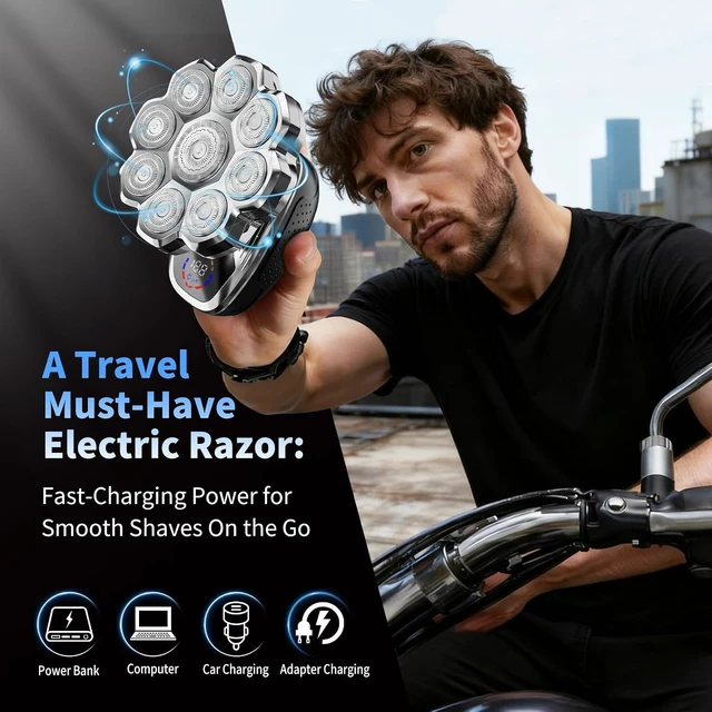 Alt view image 4 of 7 - Electric Razor for Men,Head Shavers for Bald Men,Electric Shavers for Men with Wet & Dry Bald Head Shaver 9D Floating, 5-in-1 Body Shavers Comes with Magnetic Detachable Blades