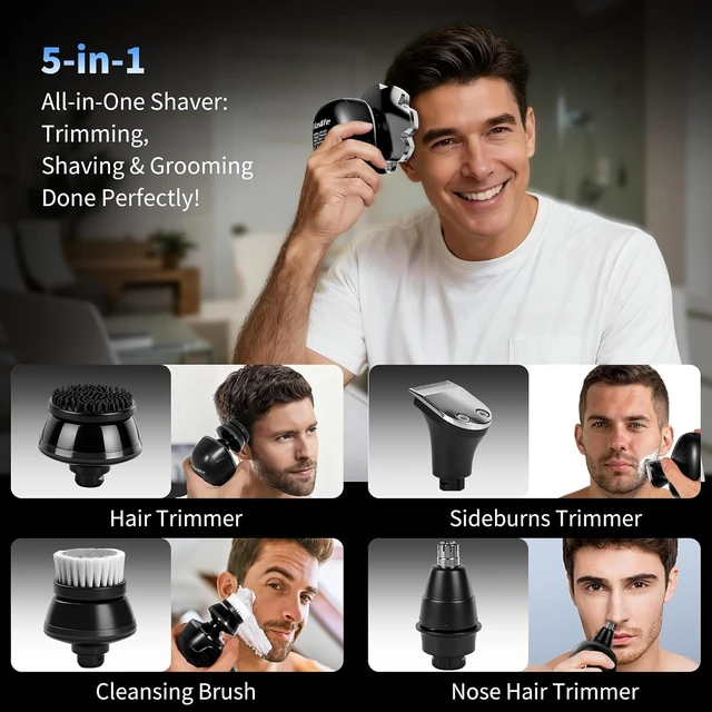Alt view image 7 of 7 - Electric Razor for Men,Head Shavers for Bald Men,Electric Shavers for Men with Wet & Dry Bald Head Shaver 9D Floating, 5-in-1 Body Shavers Comes with Magnetic Detachable Blades