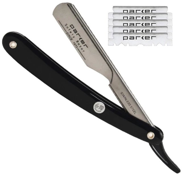 Main image of Parker PTB Barber Straight Razor with 5 Half Blades - Push Type Insert