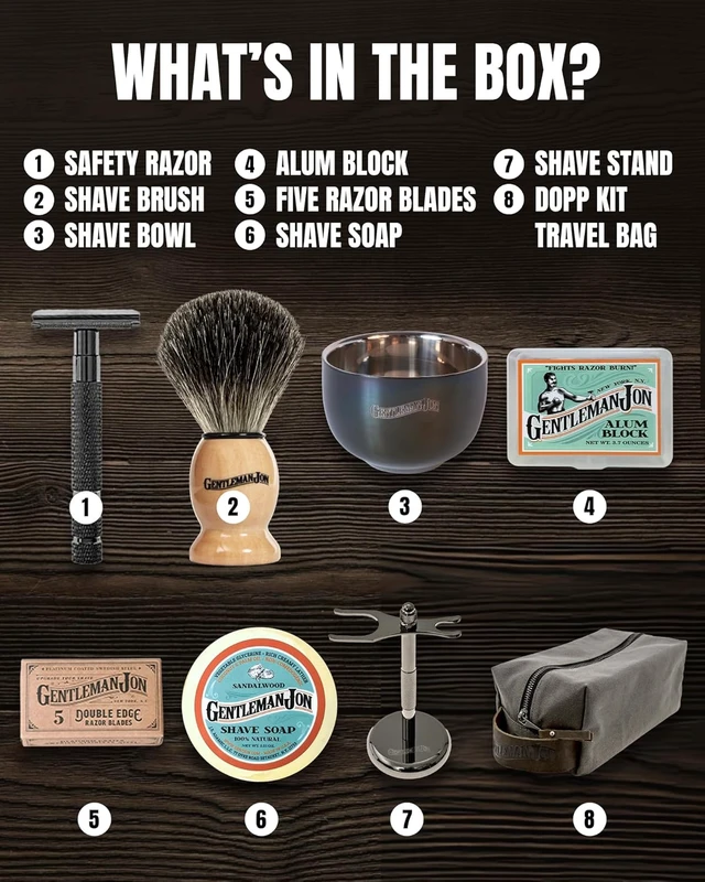 Alt view image 3 of 7 - Gentleman Jon Deluxe Vintage Shaving Kit - 8pc Men's Safety Razor Gift Set
