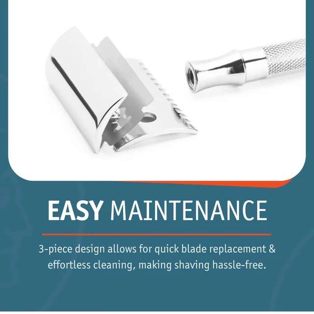 Alt view image 7 of 7 - MERKUR 15C Double Edge Safety Razor in Bright Chrome with an Open Comb Design, Standard Handle, Made in Germany, Plastic-Free, Three-Piece Design, and Straight Bar