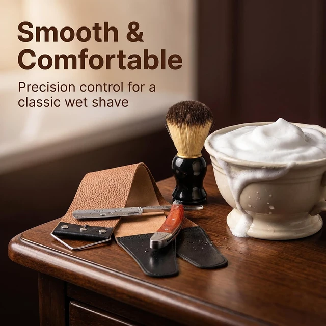 Alt view image 5 of 7 - Straight Razor Shaving Kit with Leather Strop & Brush for Men