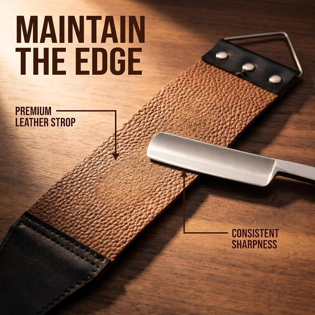 Alt view image 6 of 7 - Straight Razor Shaving Kit with Leather Strop & Brush for Men
