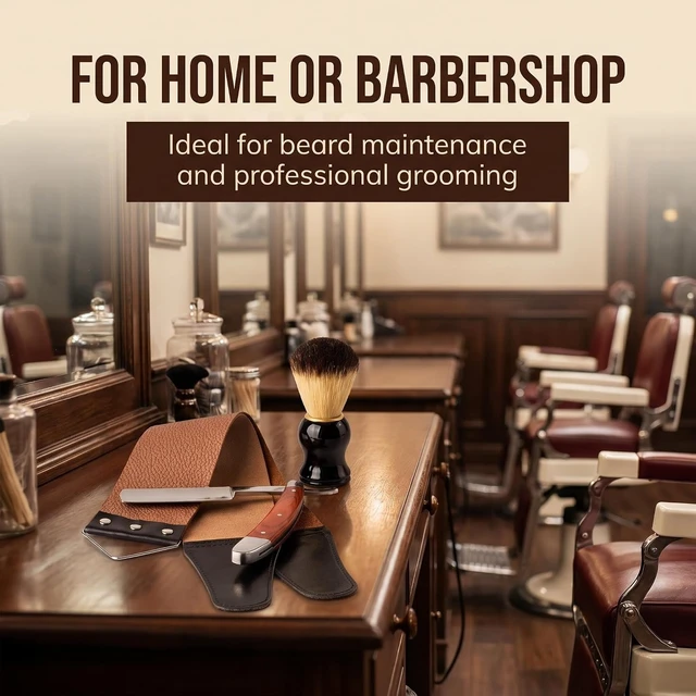 Alt view image 7 of 7 - Straight Razor Shaving Kit with Leather Strop & Brush for Men