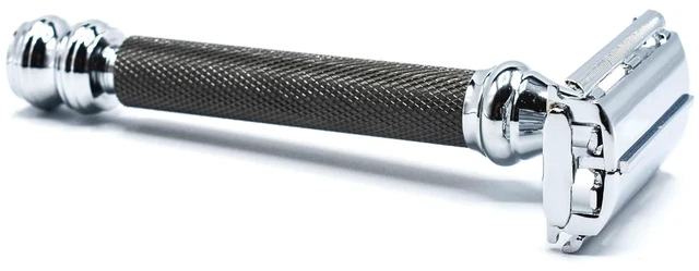 Alt view image 5 of 7 - Parker 76R Gunmetal Butterfly Double Edge Safety Razor, Long Knurled Handle