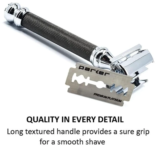 Alt view image 6 of 7 - Parker 76R Gunmetal Butterfly Double Edge Safety Razor, Long Knurled Handle
