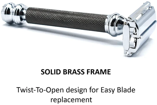 Alt view image 7 of 7 - Parker 76R Gunmetal Butterfly Double Edge Safety Razor, Long Knurled Handle