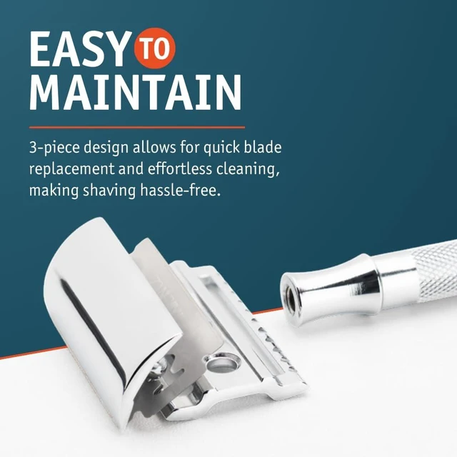 Alt view image 7 of 7 - MERKUR 33C Double Edge Safety Razor, Three-Piece Design, Closed Comb, Short Handle, Bright Chrome Finish, Made in Germany