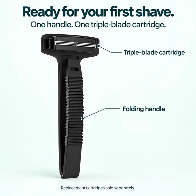 Alt view image 5 of 5 - Bearback Back Shaver for Men - Effortless Reach 17 Folding Handle for a Smooth Solo Shave - Pivoting Triple Blade Technology, Part of the Bearback Interchangeable Grooming System