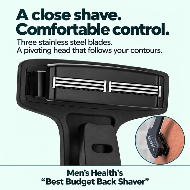 Alt view image 2 of 5 - Bearback Back Shaver for Men - Effortless Reach 17 Folding Handle for a Smooth Solo Shave - Pivoting Triple Blade Technology, Part of the Bearback Interchangeable Grooming System