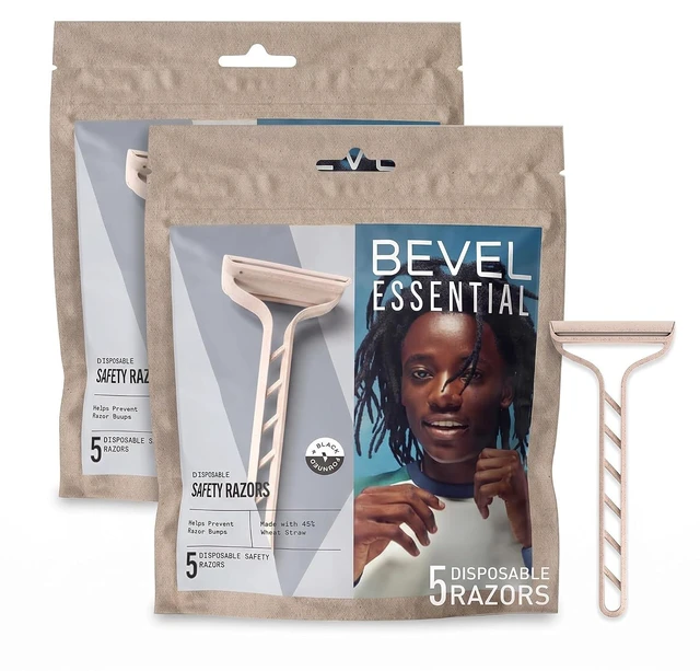 Main image of Bevel Essentials Disposable Safety Razors for Men, Double Edge Stainless Steel Blade Helps Prevent Nicks and Razor Bumps, Travel Essentials, 5 Count (Pack of 2)