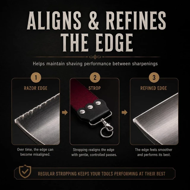 Alt view image 2 of 7 - GENTS Professional 3 x 26 Straight Razor Strop - Premium Genuine Leather & Canvas Barber Strop with Stainless Steel Hook - Traditional Wet Shaving Razor Sharpener