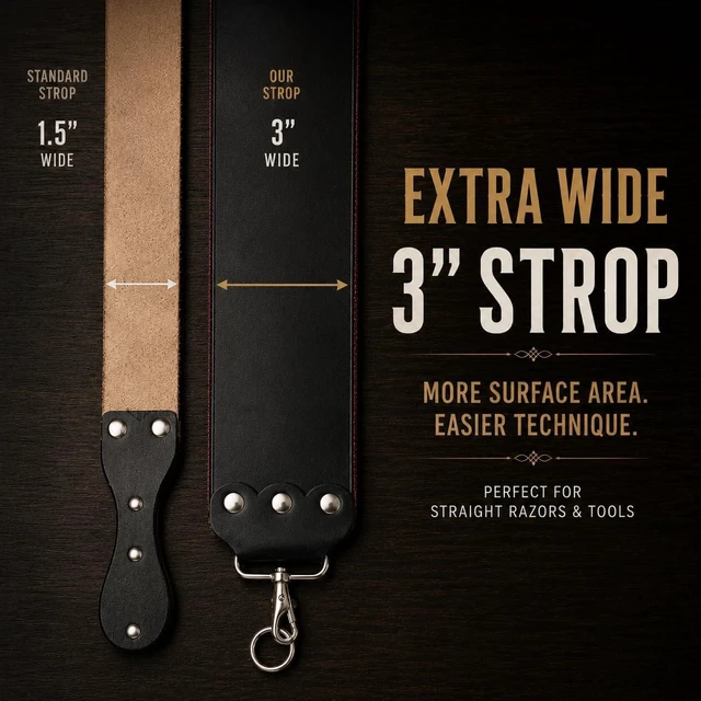 Alt view image 5 of 7 - GENTS Professional 3 x 26 Straight Razor Strop - Premium Genuine Leather & Canvas Barber Strop with Stainless Steel Hook - Traditional Wet Shaving Razor Sharpener