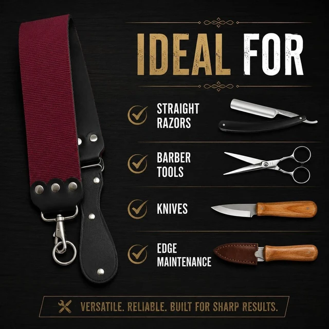 Alt view image 6 of 7 - GENTS Professional 3 x 26 Straight Razor Strop - Premium Genuine Leather & Canvas Barber Strop with Stainless Steel Hook - Traditional Wet Shaving Razor Sharpener