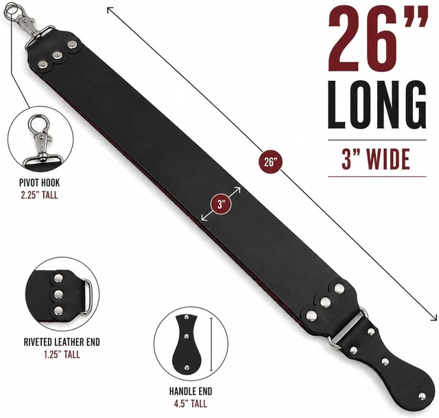 Alt view image 7 of 7 - GENTS Professional 3 x 26 Straight Razor Strop - Premium Genuine Leather & Canvas Barber Strop with Stainless Steel Hook - Traditional Wet Shaving Razor Sharpener