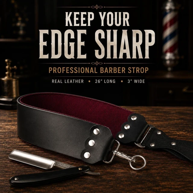 Alt view image 3 of 7 - GENTS Professional 3 x 26 Straight Razor Strop - Premium Genuine Leather & Canvas Barber Strop with Stainless Steel Hook - Traditional Wet Shaving Razor Sharpener
