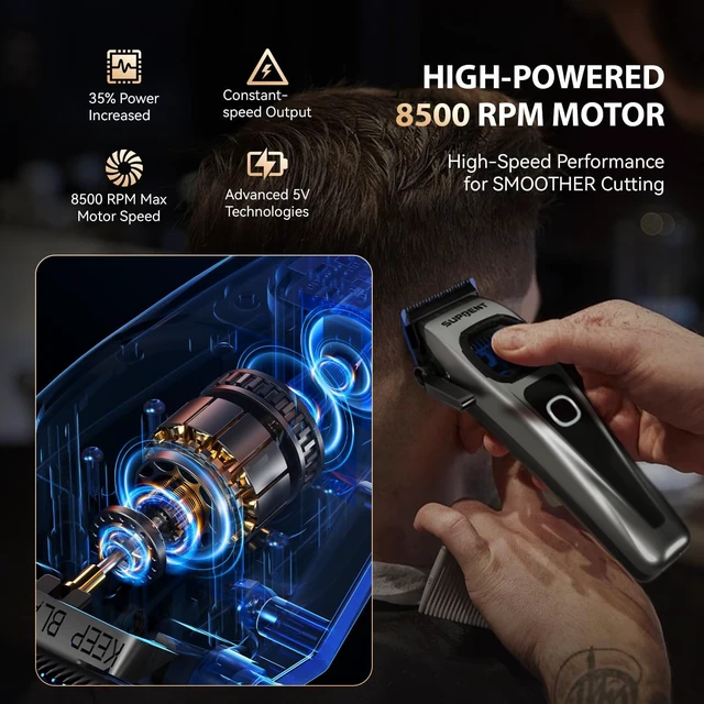 Alt view image 4 of 7 - SUPRENT StormGray Professional Hair Clippers for Men - Cordless Barber Clippers & Zero-gapped Trimmer Set, Haircutting Kit with High Performance Motor, Blue Titanium-Coated Blades, Charging Stands