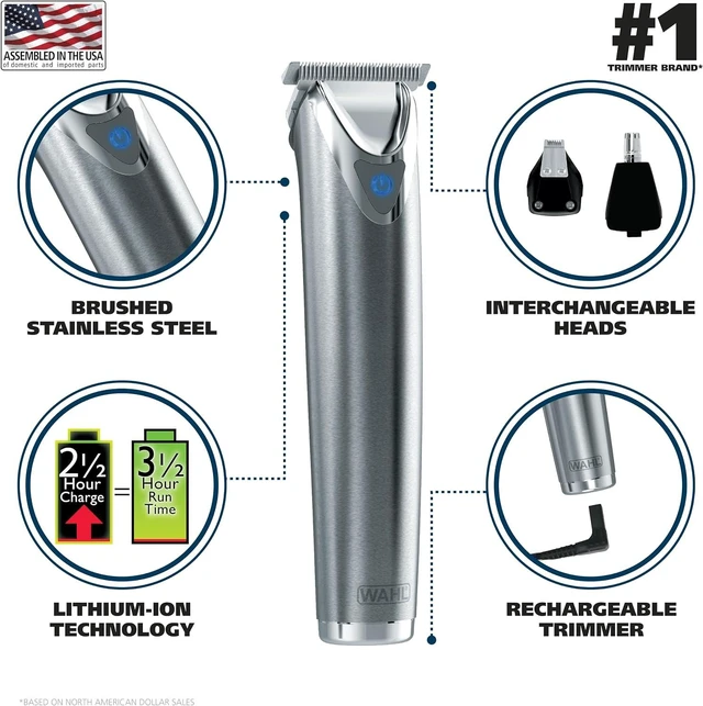 Alt view image 3 of 7 - Wahl USA Stainless Steel Lithium-Ion Cordless Beard Trimmer for Men
