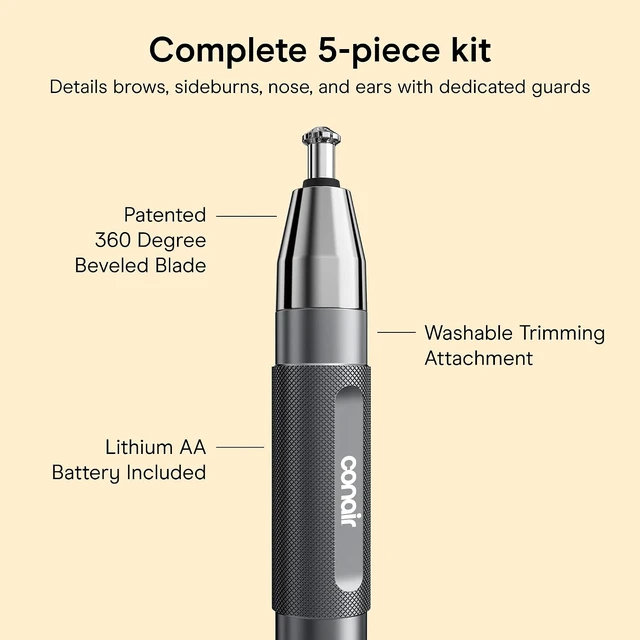 Alt view image 4 of 7 - Conair Eyebrow & Nose Hair Trimmer for Men, Cordless, 5-Piece Set