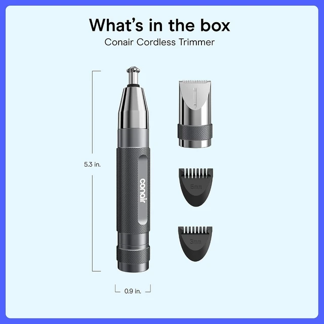 Alt view image 7 of 7 - Conair Eyebrow & Nose Hair Trimmer for Men, Cordless, 5-Piece Set