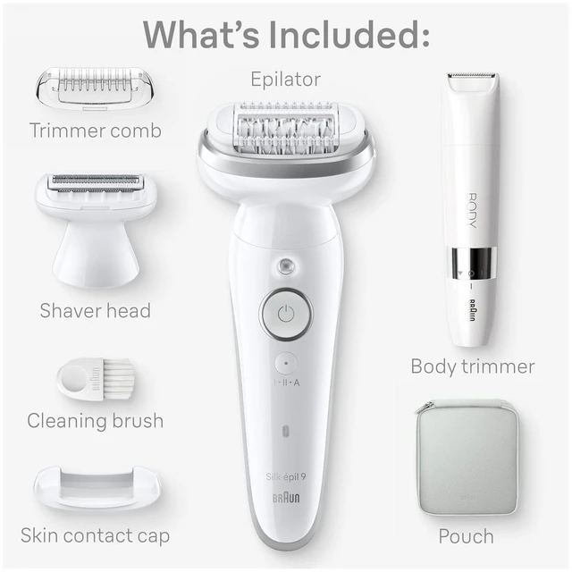 Alt view image 2 of 7 - Braun Silk-épil 9 Epilator, Pivoting Head, Wet and Dry, Includes Body Trimmer, Shaver Head and Trimmer Comb, SES9-441