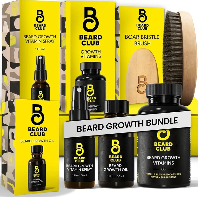 Main image of Beard Club Premium Beard Growth Kit - Growth Oil, Vitamins, Vitamin Spray & Boar Bristle Brush - Gift Set
