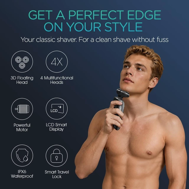 Alt view image 2 of 7 - VOYOR Electric Razor for Men, Rotary Shaver, 3D Floating Heads, Wet & Dry